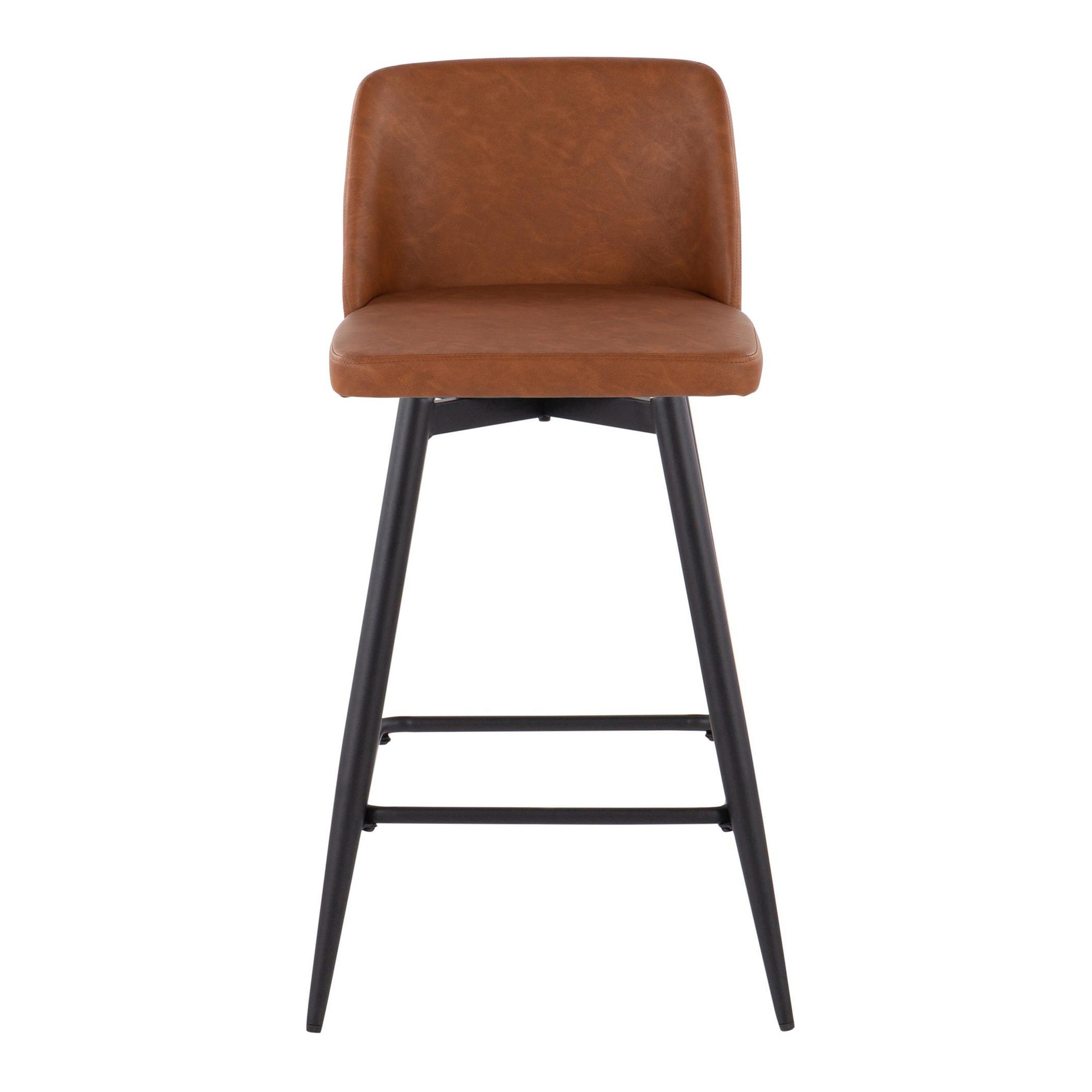 Toriano 26 Contemporary Camel Faux Leather Swivel Counter Stools (Set of 2) 6 Toriano 26 Contemporary Camel Faux Leather Swivel Counter Stools (Set of 2) - Image 6