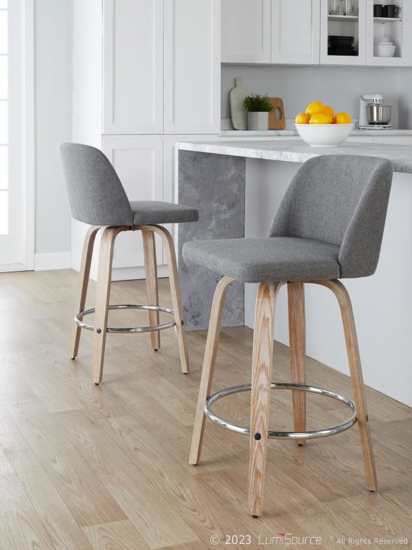Toriano 26 Contemporary Grey Fabric Swivel Counter Stools Set of 2 1