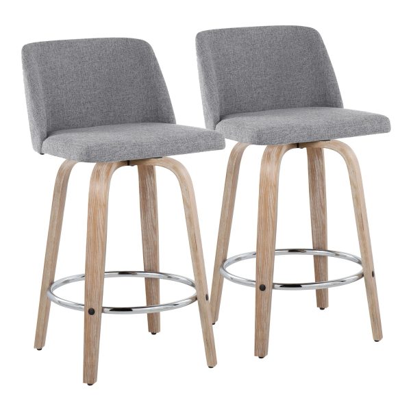 Toriano 26 Contemporary Grey Fabric Swivel Counter Stools Set of 2 4