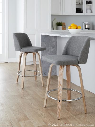 Toriano 26 Contemporary Grey Fabric Swivel Counter Stools (Set of 2)