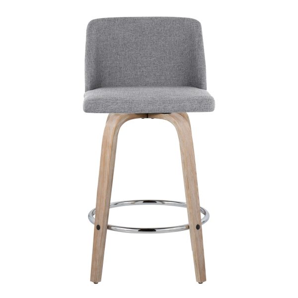 Toriano 26 Contemporary Grey Fabric Swivel Counter Stools Set of 2 9