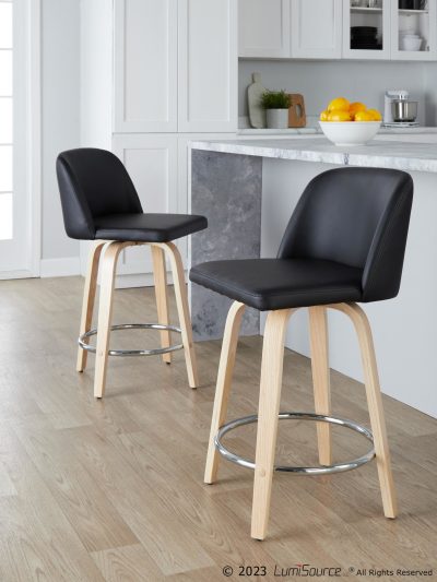 Toriano 26" Contemporary Natural/Black Swivel Counter Stools (Set of 2)