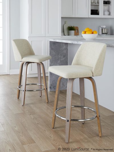 Toriano 26" Contemporary Swivel Counter Stool in Cream (Set of 2) (Set of 2)