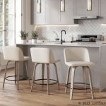Toriano 26" Contemporary Swivel Counter Stools in Cream (Set of 2) (Set of 2) 9 Toriano 26" Contemporary Swivel Counter Stools in Cream (Set of 2) (Set of 2)