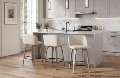 Toriano 26" Contemporary Swivel Counter Stools in Cream (Set of 2) (Set of 2)