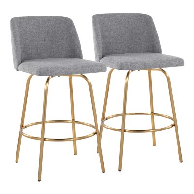 Toriano 26" Contemporary Swivel Counter Stools in Grey and Gold (Set of 2) (Set of 2)