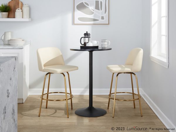 Toriano 26 Cream Faux Leather Gold Contemporary Swivel Stools Set of 2 2