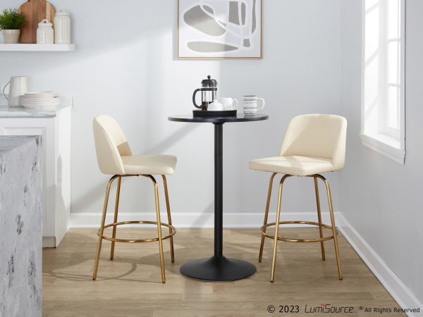 Toriano 26 Cream Faux Leather Gold Contemporary Swivel Stools Set of 2 3