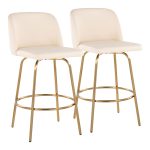 Toriano 26 Cream Faux Leather Gold Contemporary Swivel Stools (Set of 2) 16 Toriano 26 Cream Faux Leather Gold Contemporary Swivel Stools (Set of 2)