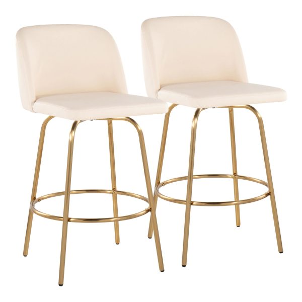 Toriano 26 Cream Faux Leather Gold Contemporary Swivel Stools Set of 2 4