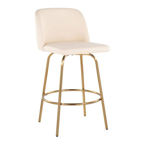 Toriano 26 Cream Faux Leather Gold Contemporary Swivel Stools Set of 2 5