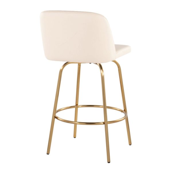 Toriano 26 Cream Faux Leather Gold Contemporary Swivel Stools Set of 2 7