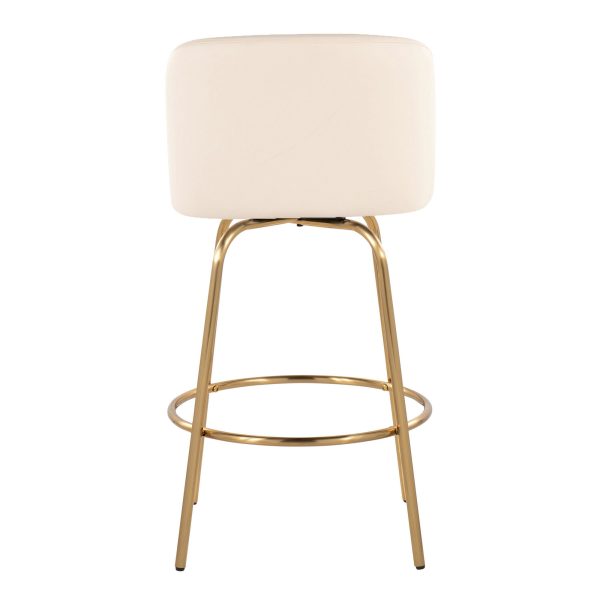 Toriano 26 Cream Faux Leather Gold Contemporary Swivel Stools Set of 2 8