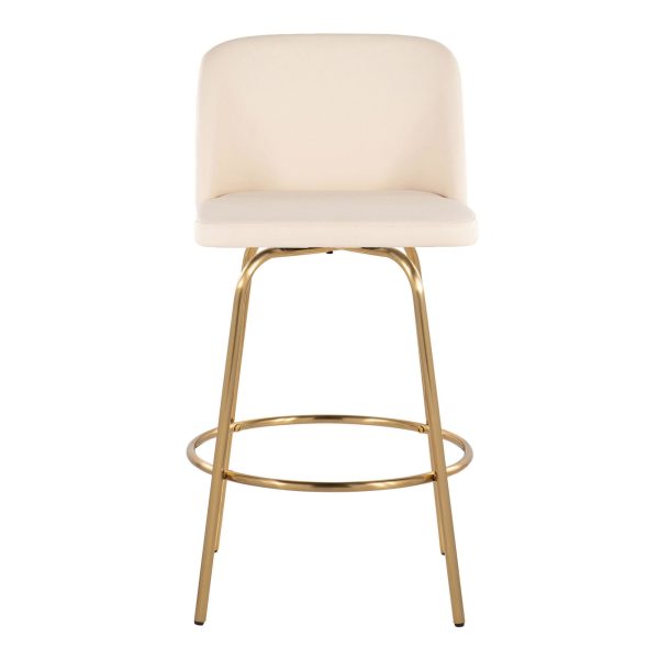 Toriano 26 Cream Faux Leather Gold Contemporary Swivel Stools Set of 2 9