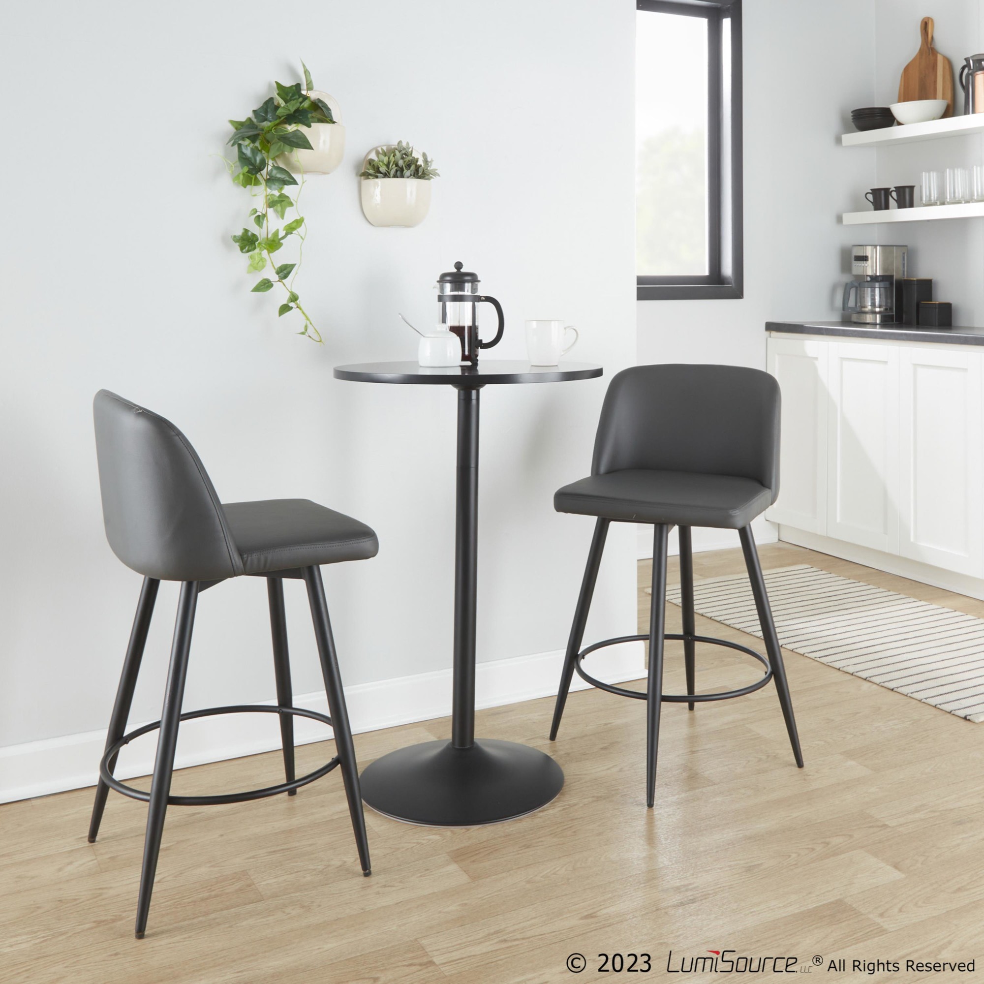 Toriano 26 Grey Faux Leather Contemporary Swivel Counter Stools (Set of 2) 3 Toriano 26 Grey Faux Leather Contemporary Swivel Counter Stools (Set of 2) - Image 3