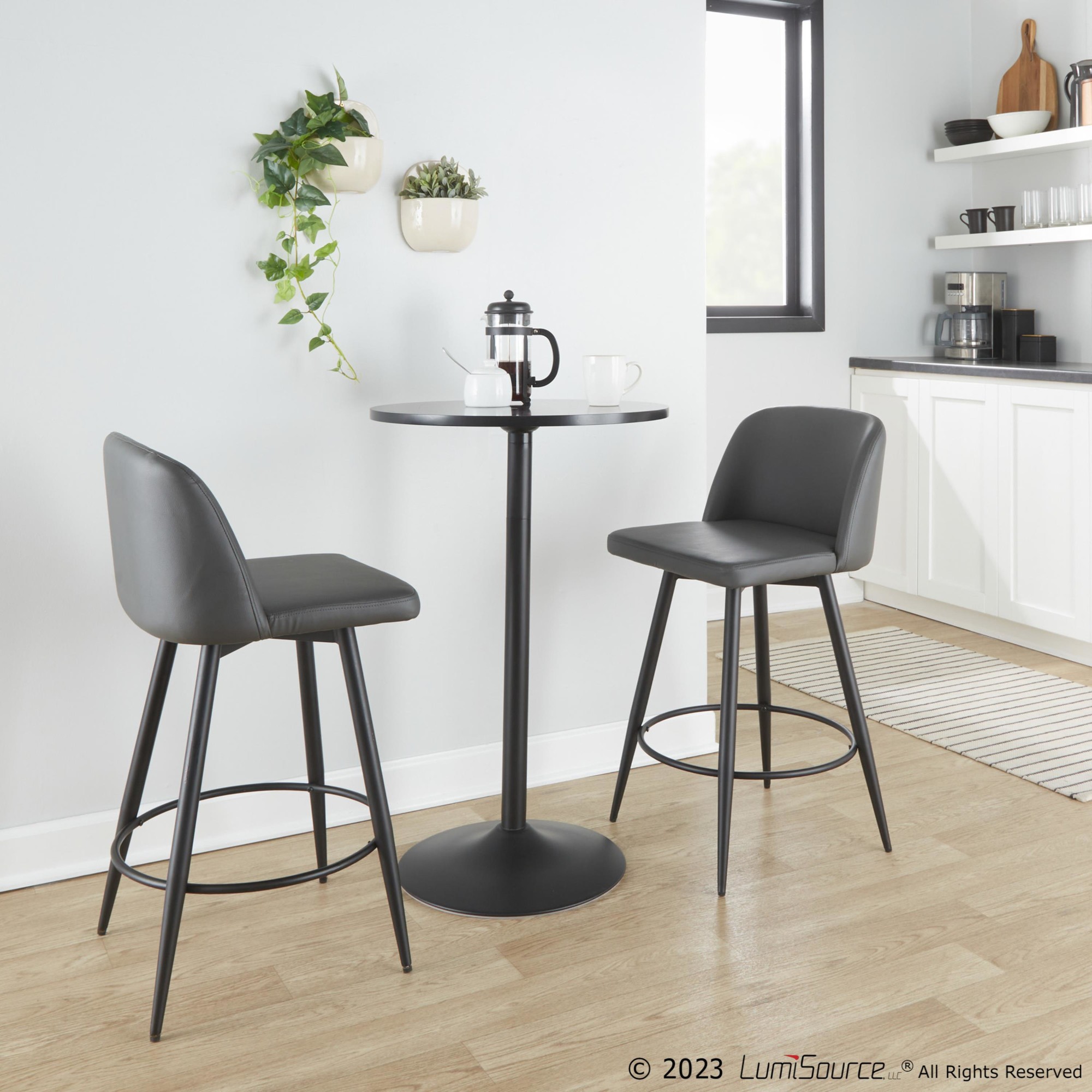 Toriano 26 Grey Faux Leather Contemporary Swivel Counter Stools (Set of 2) 4 Toriano 26 Grey Faux Leather Contemporary Swivel Counter Stools (Set of 2) - Image 4