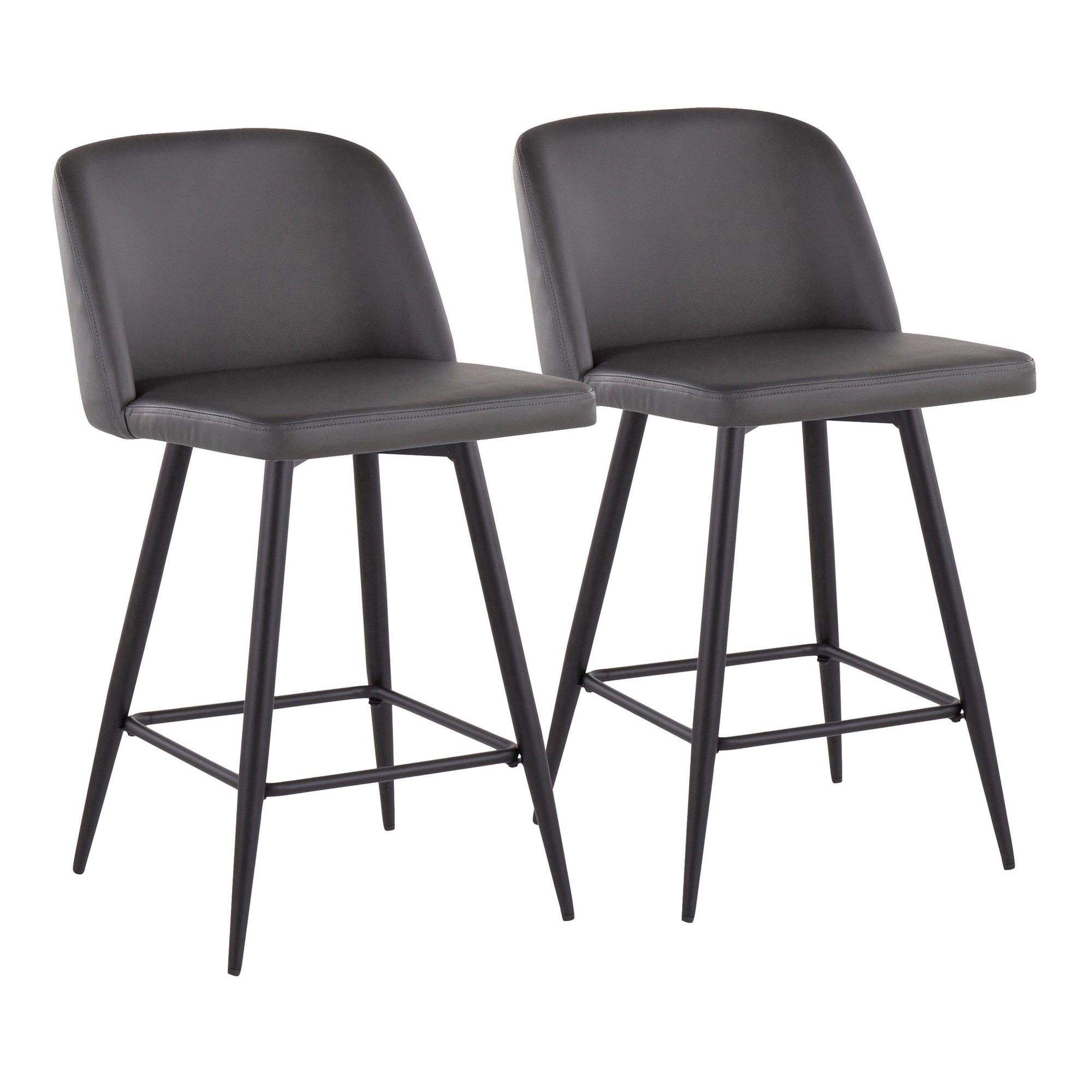 Toriano 26 Grey Faux Leather Contemporary Swivel Counter Stools (Set of 2) 5 Toriano 26 Grey Faux Leather Contemporary Swivel Counter Stools (Set of 2) - Image 5