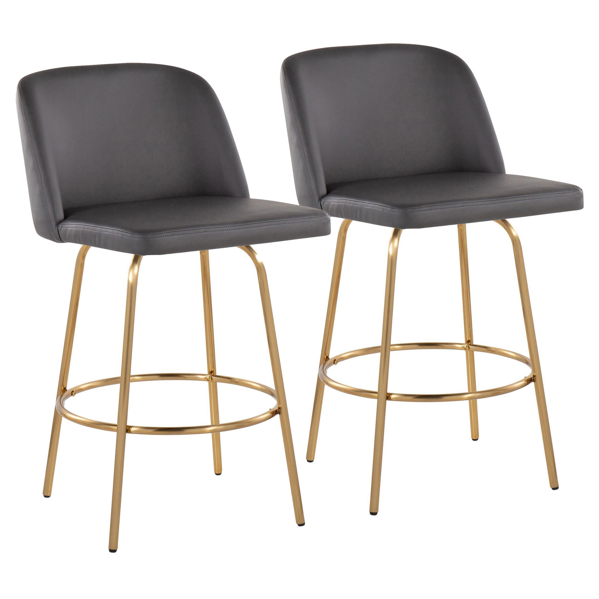 Toriano 26 Grey Faux Leather Gold Contemporary Swivel Stools (Set of 2) 5 Toriano 26 Grey Faux Leather Gold Contemporary Swivel Stools (Set of 2) - Image 5