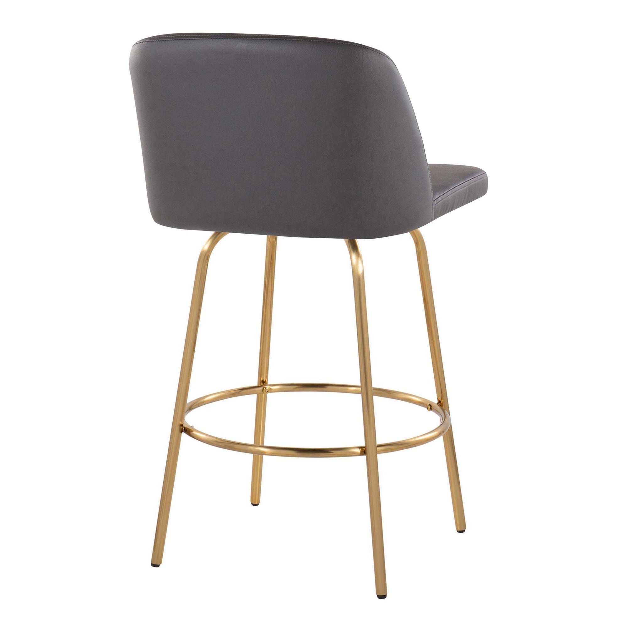 Toriano 26 Grey Faux Leather Gold Contemporary Swivel Stools (Set of 2) 8 Toriano 26 Grey Faux Leather Gold Contemporary Swivel Stools (Set of 2) - Image 8