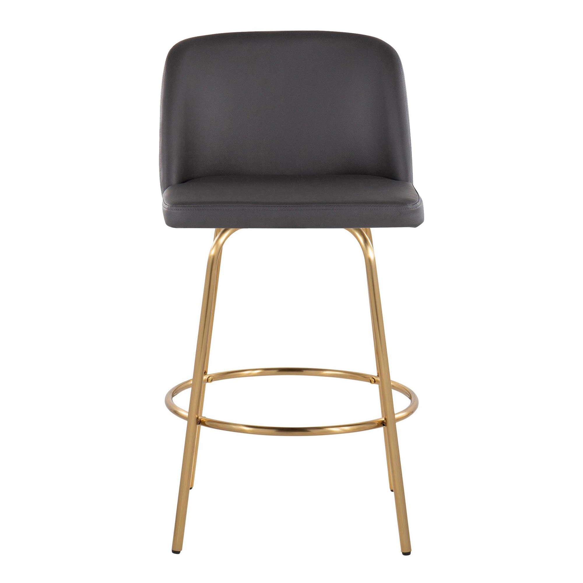 Toriano 26 Grey Faux Leather Gold Contemporary Swivel Stools (Set of 2) 10 Toriano 26 Grey Faux Leather Gold Contemporary Swivel Stools (Set of 2) - Image 10