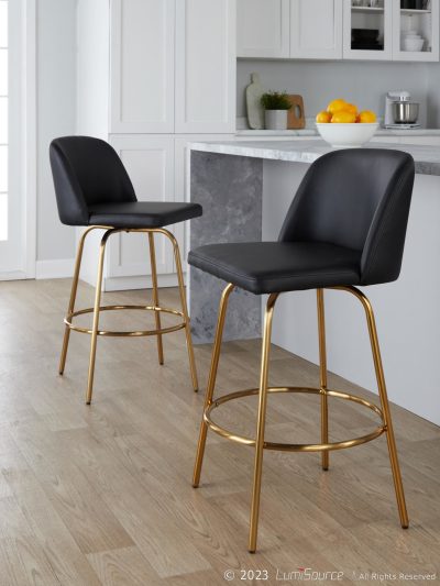 Toriano 26-Inch Black Faux Leather Contemporary Swivel Counter Stools (Set of 2)