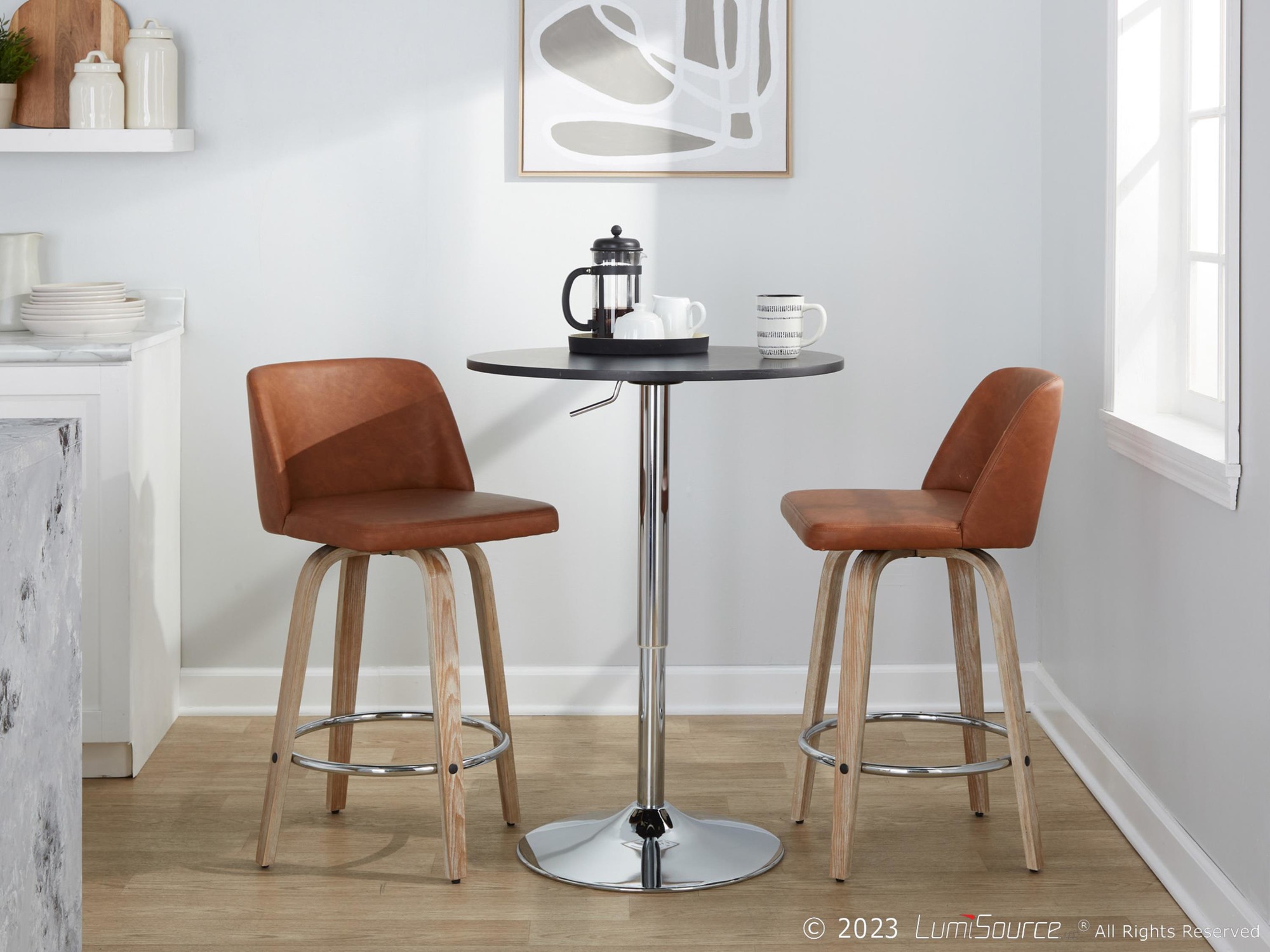 Toriano 26-Inch Camel Contemporary Swivel Counter Stools (Set of 2) 3 Toriano 26-Inch Camel Contemporary Swivel Counter Stools (Set of 2) - Image 3