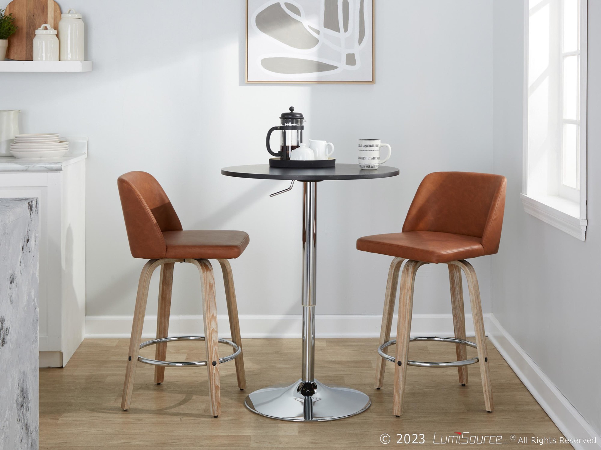 Toriano 26-Inch Camel Contemporary Swivel Counter Stools (Set of 2) 4 Toriano 26-Inch Camel Contemporary Swivel Counter Stools (Set of 2) - Image 4