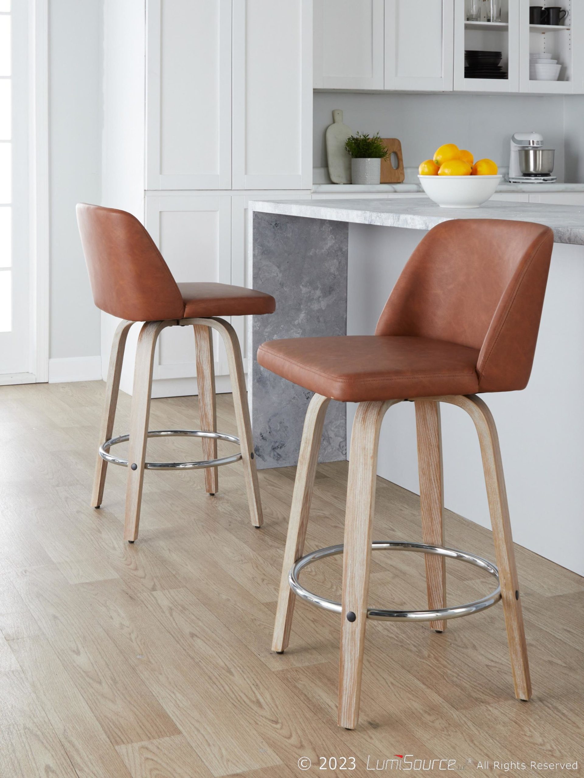 Toriano 26-Inch Camel Contemporary Swivel Counter Stools (Set of 2) 1 Toriano 26-Inch Camel Contemporary Swivel Counter Stools (Set of 2)