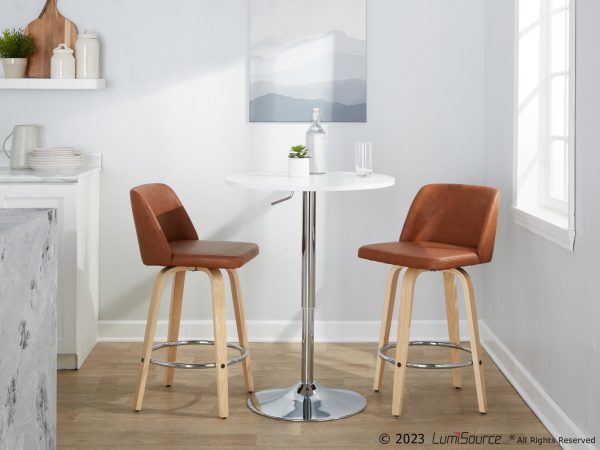 Toriano 26 Inch Camel Faux Leather Contemporary Swivel Counter Stool Set of 2 3