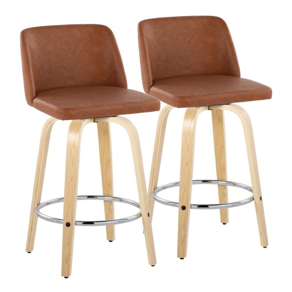 Toriano 26 Inch Camel Faux Leather Contemporary Swivel Counter Stool Set of 2 4