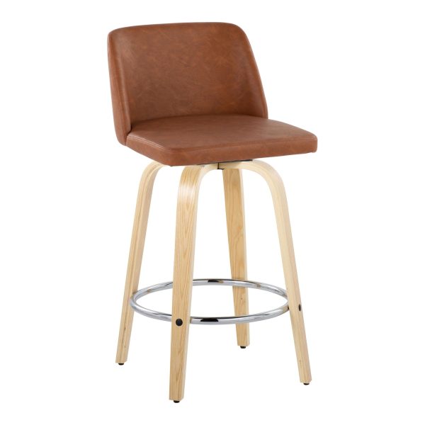 Toriano 26 Inch Camel Faux Leather Contemporary Swivel Counter Stool Set of 2 5