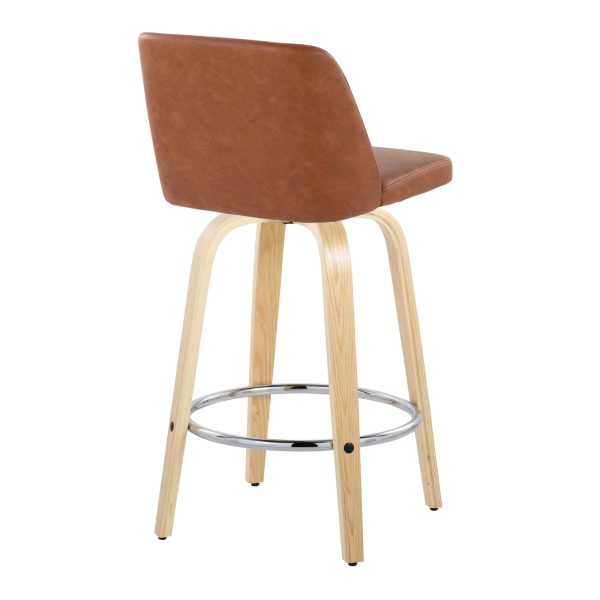 Toriano 26 Inch Camel Faux Leather Contemporary Swivel Counter Stool Set of 2 7