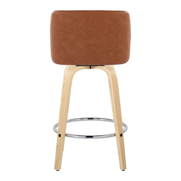 Toriano 26 Inch Camel Faux Leather Contemporary Swivel Counter Stool Set of 2 8