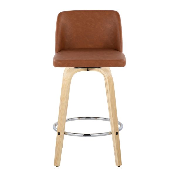 Toriano 26 Inch Camel Faux Leather Contemporary Swivel Counter Stool Set of 2 9