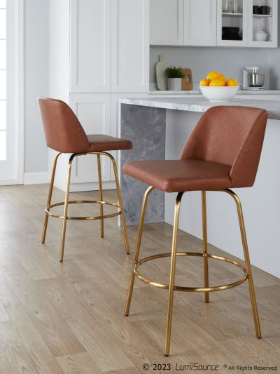 Toriano 26-Inch Camel Faux Leather Contemporary Swivel Counter Stools (Set of 2)