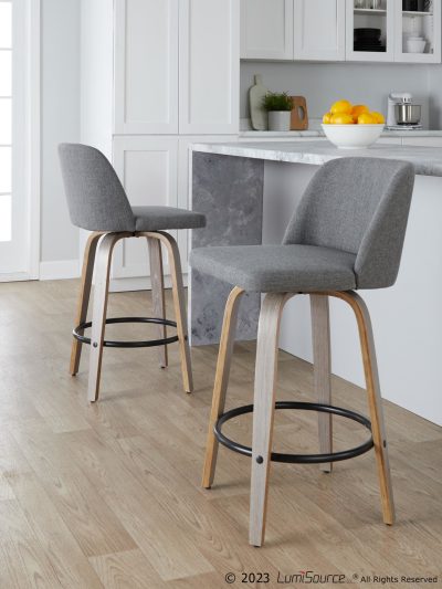 Toriano 26-Inch Contemporary Grey Fabric Swivel Counter Stools (Set of 2)