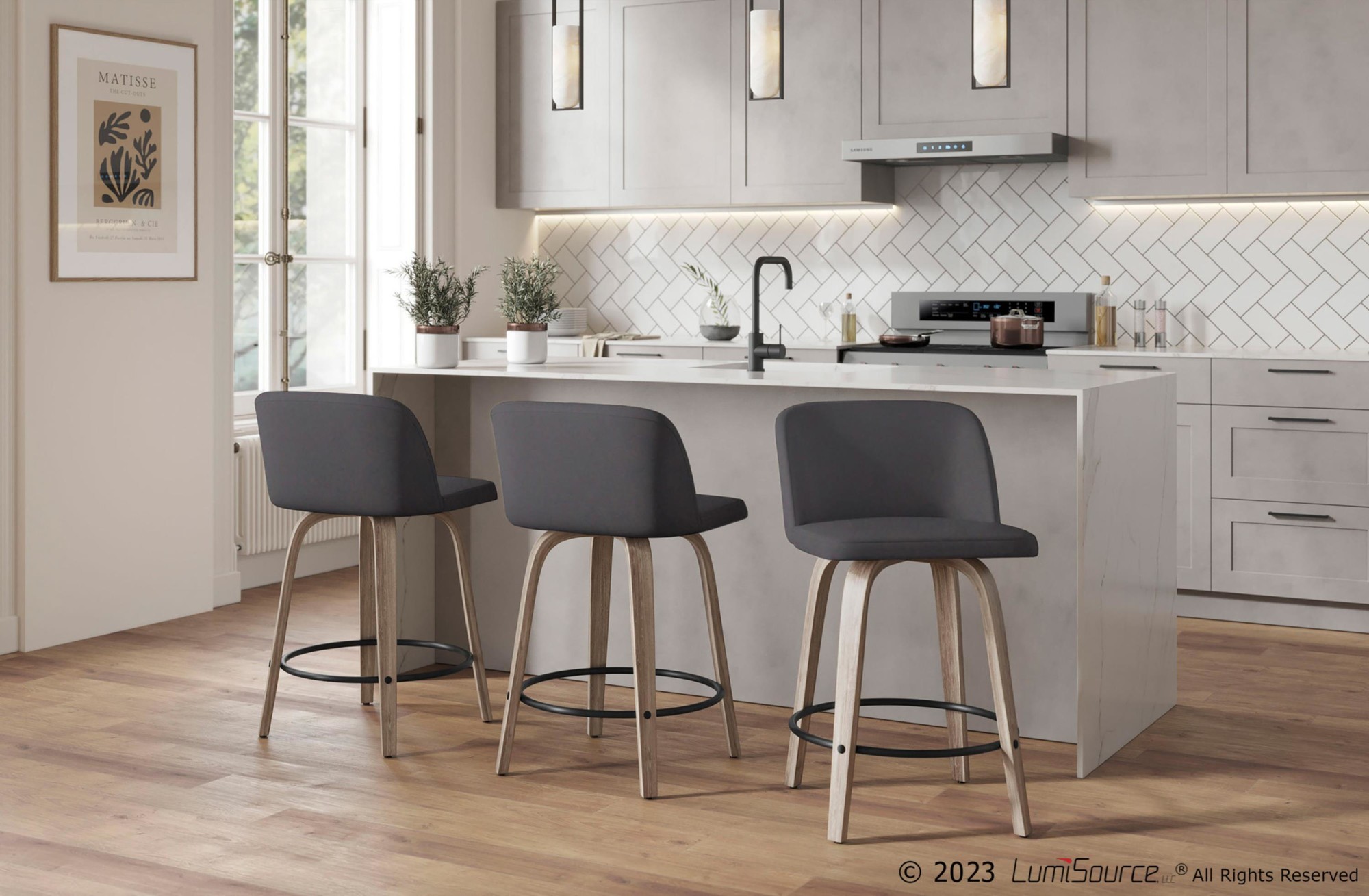 Toriano 26-Inch Contemporary Light Grey Swivel Counter Stools (Set of 2) 1 Toriano 26-Inch Contemporary Light Grey Swivel Counter Stools (Set of 2)