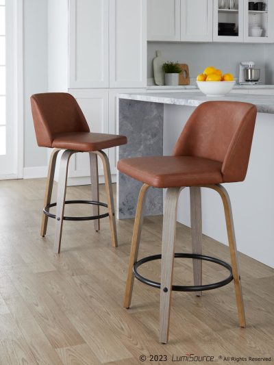 Toriano 26-Inch Contemporary Light Grey/Camel Swivel Counter Stools (Set of 2)