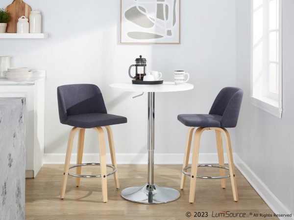 Toriano 26 Inch Contemporary Swivel Counter Stool in Natural Wood and Blue Fabric Set of 2 Set of 2 1