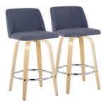 Toriano 26-Inch Contemporary Swivel Counter Stool in Natural Wood and Blue Fabric (Set of 2) (Set of 2) 16 Toriano 26-Inch Contemporary Swivel Counter Stool in Natural Wood and Blue Fabric (Set of 2) (Set of 2)