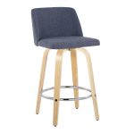 Toriano 26-Inch Contemporary Swivel Counter Stool in Natural Wood and Blue Fabric (Set of 2) (Set of 2) 17 Toriano 26-Inch Contemporary Swivel Counter Stool in Natural Wood and Blue Fabric (Set of 2) (Set of 2)