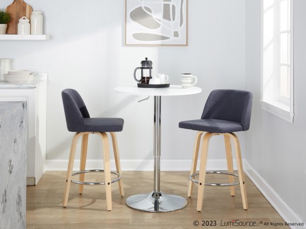 Toriano 26 Inch Contemporary Swivel Counter Stool in Natural Wood and Blue Fabric Set of 2 Set of 2