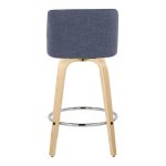 Toriano 26-Inch Contemporary Swivel Counter Stool in Natural Wood and Blue Fabric (Set of 2) (Set of 2) 20 Toriano 26-Inch Contemporary Swivel Counter Stool in Natural Wood and Blue Fabric (Set of 2) (Set of 2)