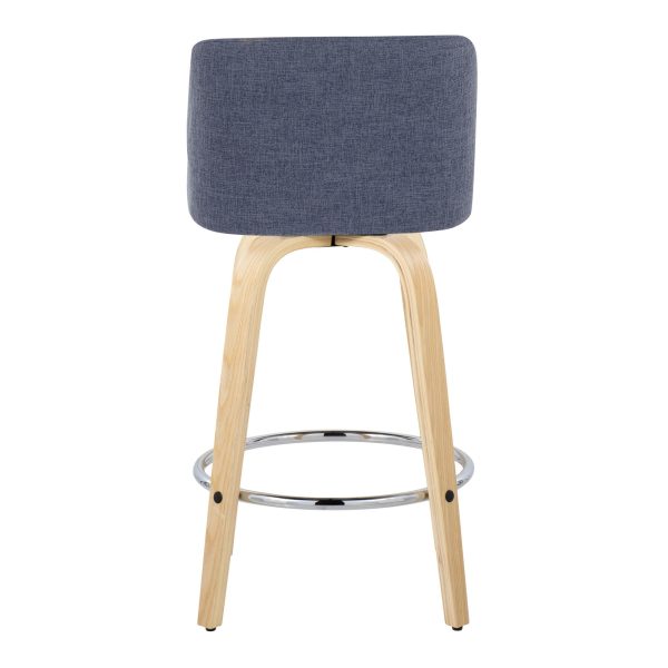 Toriano 26 Inch Contemporary Swivel Counter Stool in Natural Wood and Blue Fabric Set of 2 Set of 2 8