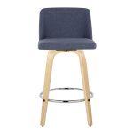 Toriano 26-Inch Contemporary Swivel Counter Stool in Natural Wood and Blue Fabric (Set of 2) (Set of 2) 21 Toriano 26-Inch Contemporary Swivel Counter Stool in Natural Wood and Blue Fabric (Set of 2) (Set of 2)