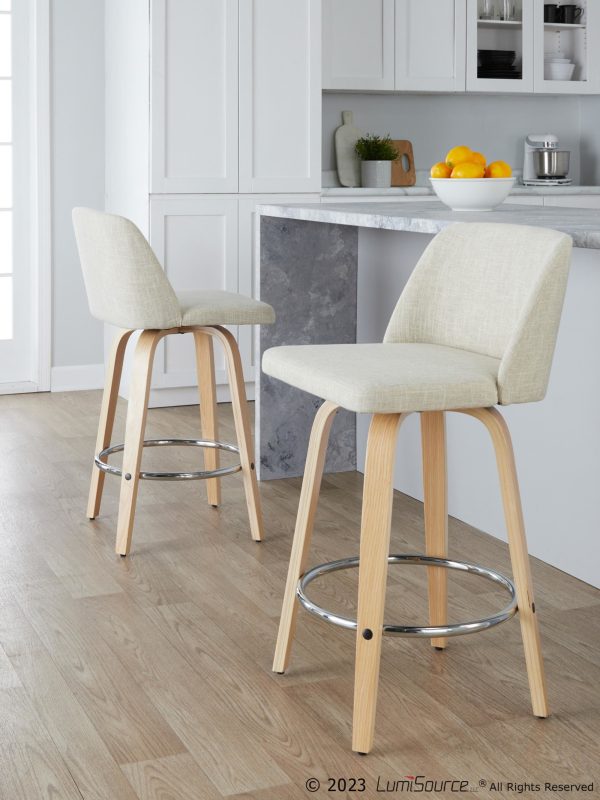 Toriano 26 Inch Contemporary Swivel Counter Stools Natural and Cream Set of 2 1