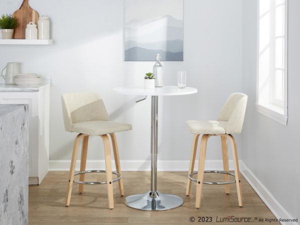 Toriano 26 Inch Contemporary Swivel Counter Stools Natural and Cream Set of 2 2