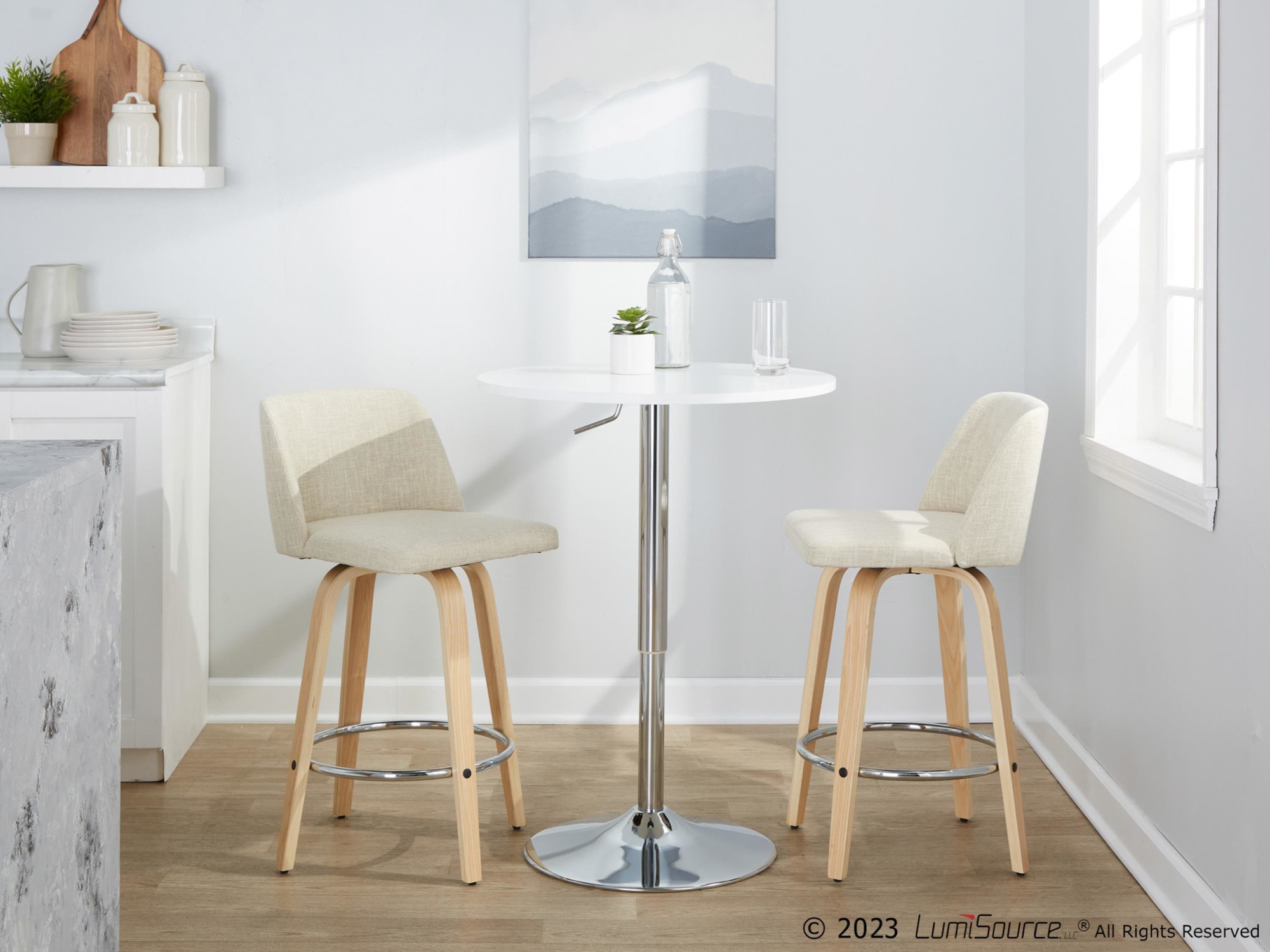 Toriano 26-Inch Contemporary Swivel Counter Stools Natural and Cream (Set of 2) 3 Toriano 26-Inch Contemporary Swivel Counter Stools Natural and Cream (Set of 2) - Image 3