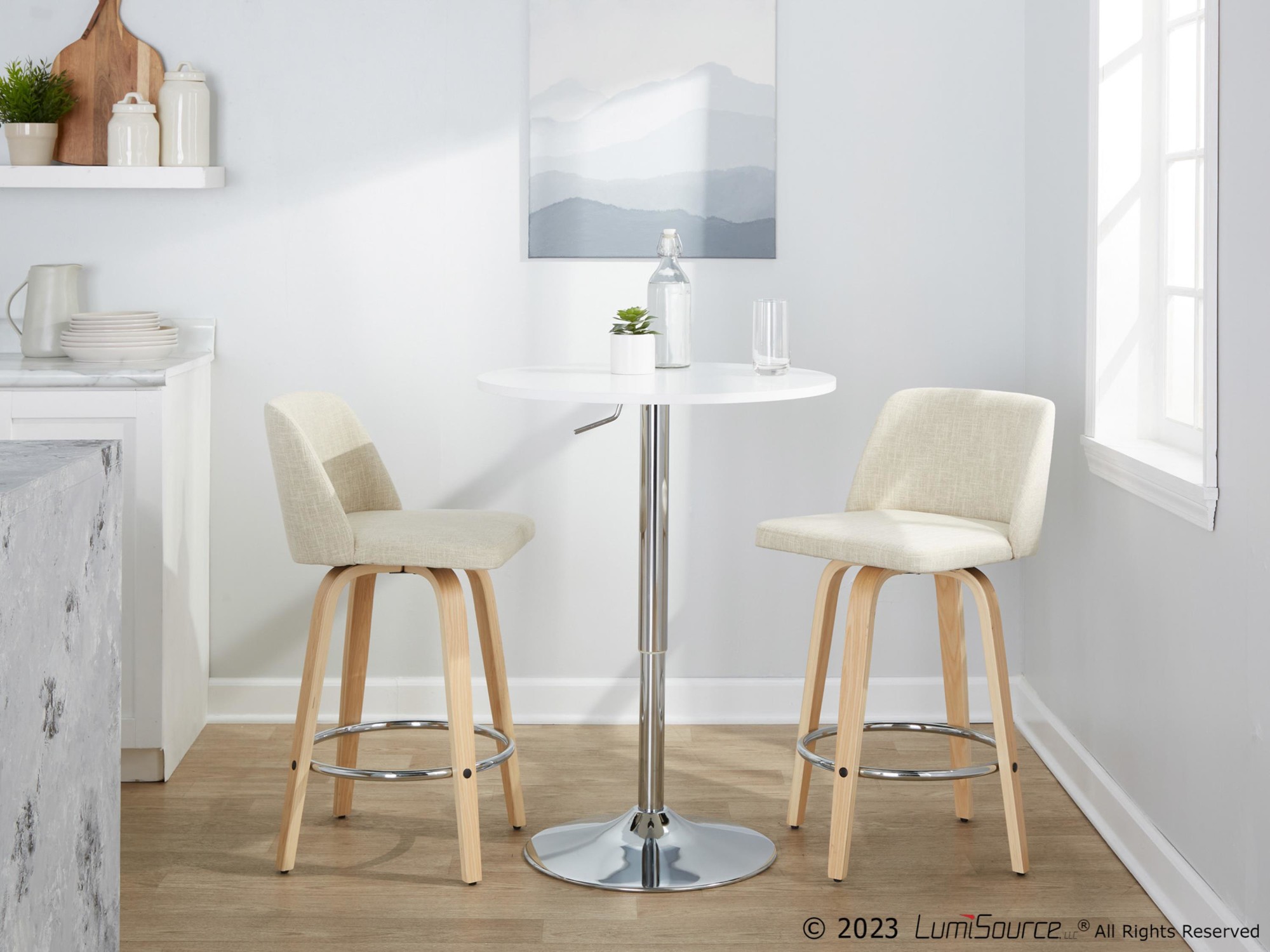 Toriano 26-Inch Contemporary Swivel Counter Stools Natural and Cream (Set of 2) 4 Toriano 26-Inch Contemporary Swivel Counter Stools Natural and Cream (Set of 2) - Image 4