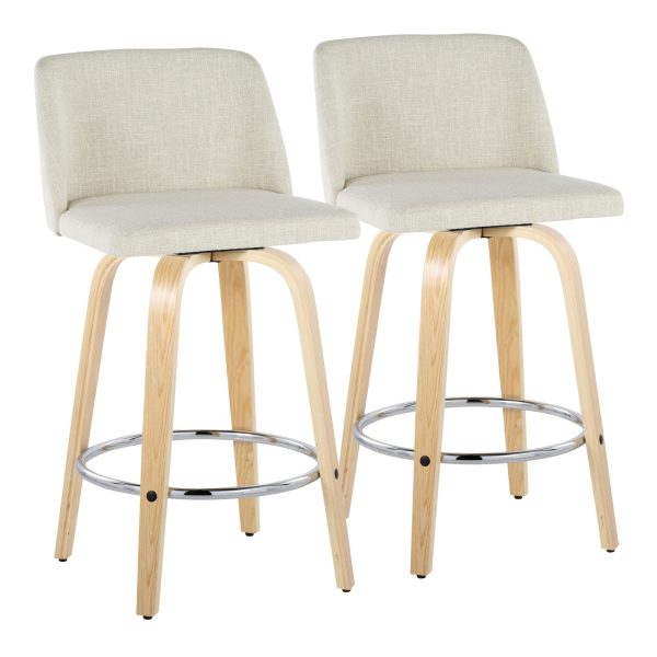 Toriano 26 Inch Contemporary Swivel Counter Stools Natural and Cream Set of 2 4